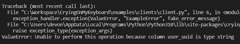 A Python exception traceback